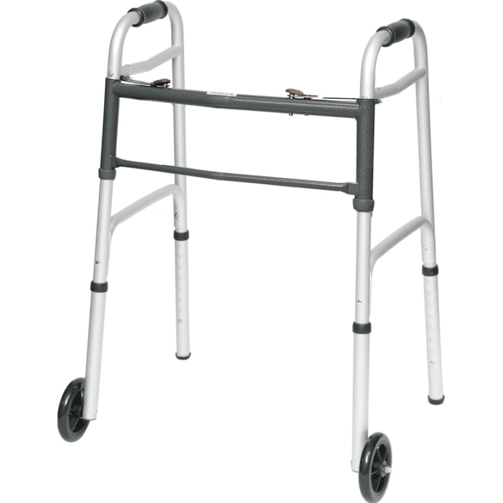 Aluminum TwoButton Release Folding Walker With Wheels GTM Medical