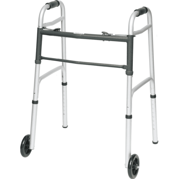 Aluminum-Two-Button-Release-Folding-Walker-With-Wheels