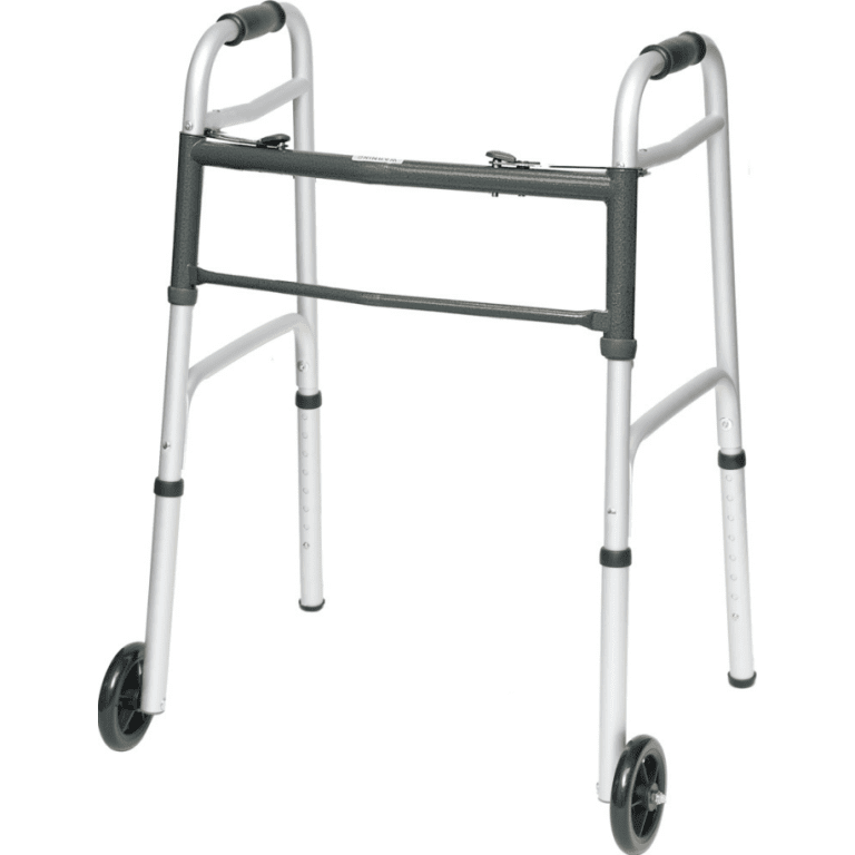 Aluminum TwoButton Release Folding Walker With Wheels GTM Medical